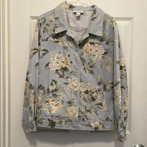 Appleseed's Petites Denim Jacket Blue Floral Women's Petite Large PL Cottagecore